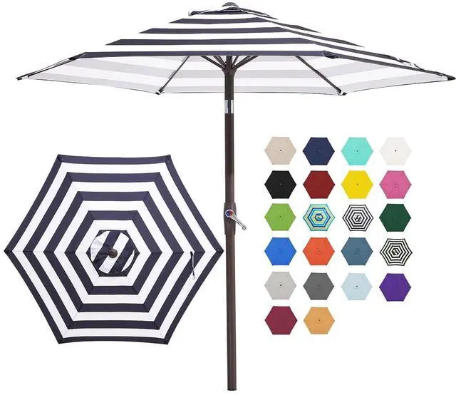 Main image of 7.5FT Patio Umbrella Market Table Umbrella with 6 Sturdy Ribs, Push Button Tilt/Crank Outdoor Umbrella for Garden, Deck, Backyard, Pool, Black & White Stripe