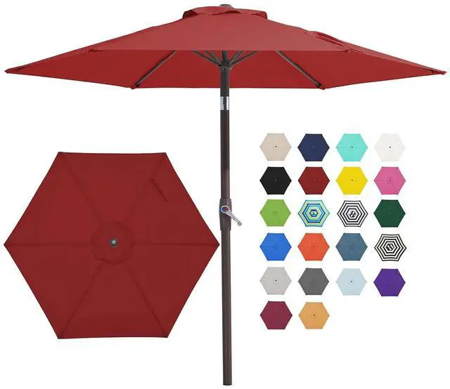 Main image of 7.5FT Patio Umbrella Outdoor Market Umbrella with 6 Sturdy Ribs, Push Button Tilt/Crank Table Umbrella for Garden, Deck, Backyard and Pool, Red