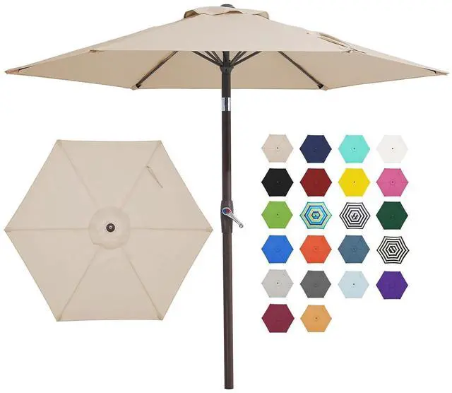 Main image of 7.5FT Patio Umbrella Outdoor Market Umbrella with 6 Sturdy Ribs, Push Button Tilt/Crank Table Umbrella for Garden, Deck, Backyard and Pool, Beige