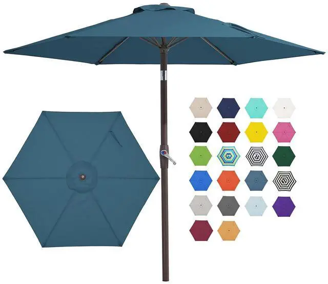 Main image of 7.5FT Patio Umbrella Outdoor Market Umbrella with 6 Sturdy Ribs, Push Button Tilt/Crank Table Umbrella for Garden, Deck, Backyard and Pool, Lake Blue