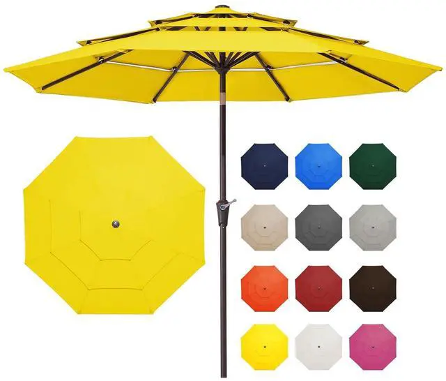 Main image of 9FT 3 Tier Patio Umbrella Outdoor Market Umbrella Table Umbrellas with 8 Ribs 1.5 Pole Push Button Tilt and Crank UV Protection for Garden,Backyard,Yellow