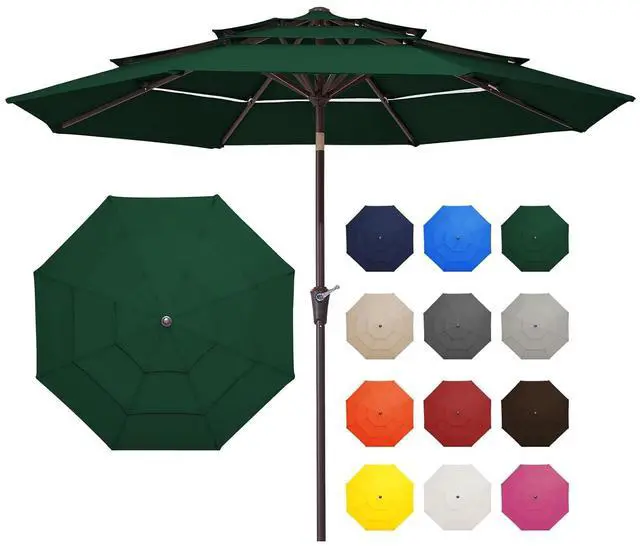 Main image of 9FT 3 Tier Patio Umbrella Outdoor Market Umbrella Table Umbrellas with 8 Ribs 1.5 Pole Push Button Tilt and Crank UV Protection for Garden,Dark Green