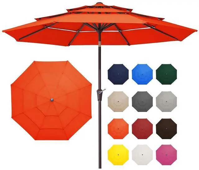 Main image of 9FT 3 Tier Patio Umbrella Outdoor Market Umbrella Table Umbrellas with 8 Ribs 1.5 Pole Push Button Tilt and Crank UV Protection for Garden,Orange