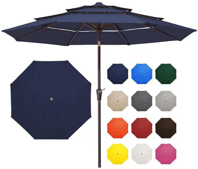 Main image of 9FT 3 Tier Patio Umbrella Outdoor Market Umbrella Table Umbrellas with 8 Ribs 1.5 Pole Push Button Tilt and Crank UV Protection for Garden,Navy
