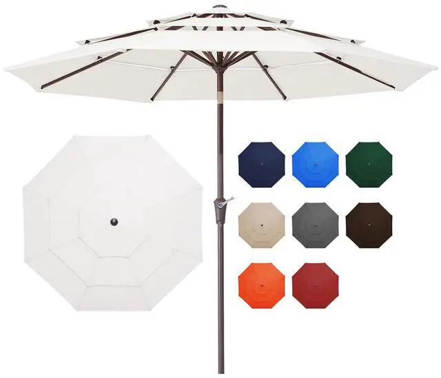Main image of 9FT 3 Tier Patio Umbrella Outdoor Market Umbrella Table Umbrellas with 8 Ribs 1.5 Pole Push Button Tilt and Crank UV Protection for Garden,Off-white
