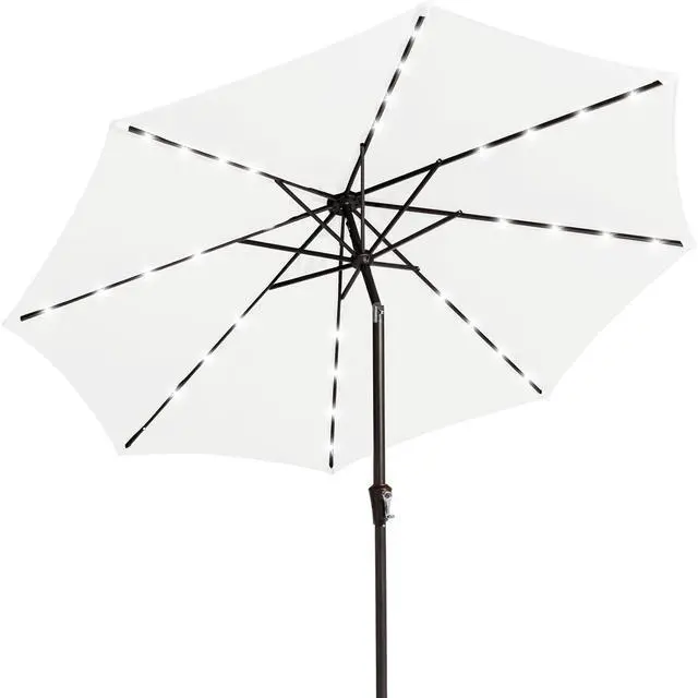 Main image of 9FT Outdoor Patio Umbrella with Solar Lights, LED Lighted Pool Umbrella with Tilt and Crank, Outdoor Table Umbrellas for Deck, Yard & Market (Cream White)