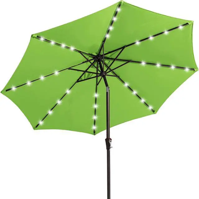 Main image of 9FT Outdoor Patio Umbrella with Solar Lights, LED Lighted Pool Umbrella with Tilt and Crank, Outdoor Table Umbrellas for Deck, Yard & Market (Grass Green)