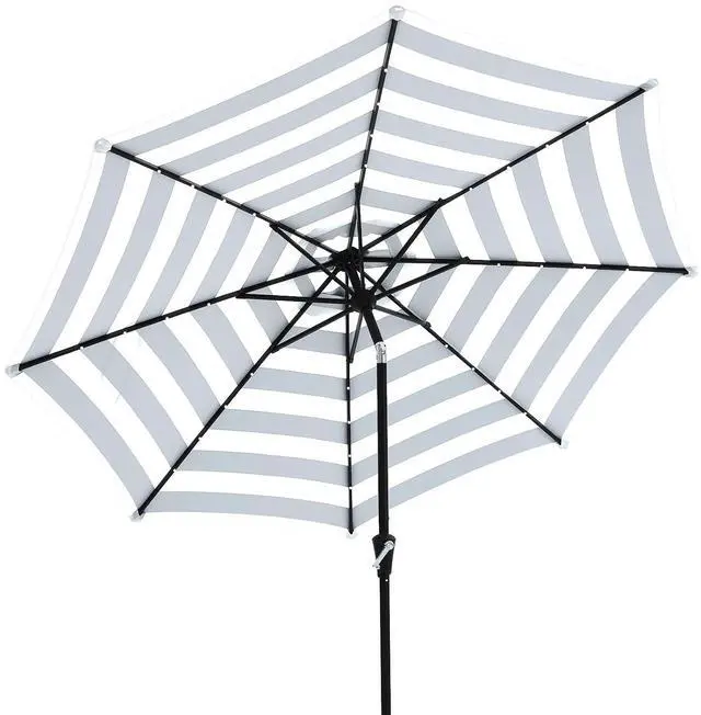 Main image of 9FT Outdoor Patio Umbrella with Solar Lights, LED Lighted Pool Umbrella with Tilt and Crank, Outdoor Table Umbrellas for Deck, Yard & Market (Black & White Stripe)