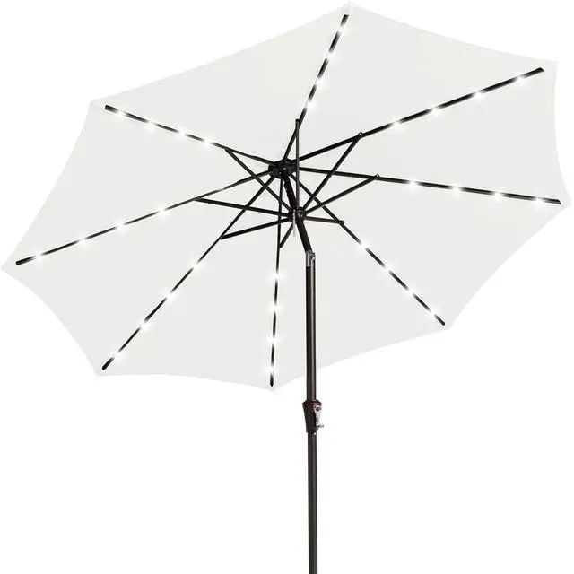 Main image of 9FT Outdoor Patio Umbrella with Solar Lights, LED Lighted Pool Umbrella with Tilt and Crank, Outdoor Table Umbrellas for Deck, Yard & Market (Off White)