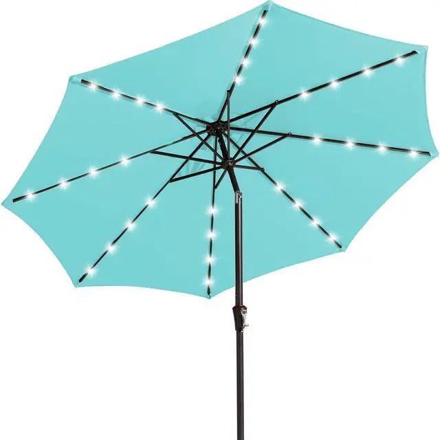 Main image of 9FT Outdoor Patio Umbrella with Solar Lights, LED Lighted Pool Umbrella with Tilt and Crank, Outdoor Table Umbrellas for Deck, Yard & Market (Teal)