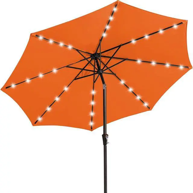 Main image of 9FT Outdoor Patio Umbrella with Solar Lights, LED Lighted Pool Umbrella with Tilt and Crank, Outdoor Table Umbrellas for Deck, Yard & Market (Orange)