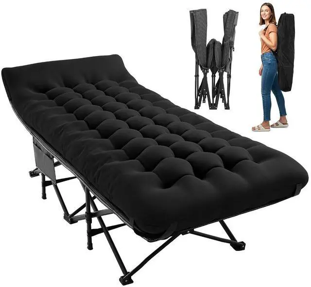 Main image of Camping Cot for Sleeping 28" Extra Wide, Heavy-Duty 1200D Oxford Foliding Cots for Adults Portable with Mattress, Carry Bag for Guest, Travel, Hiking, Black