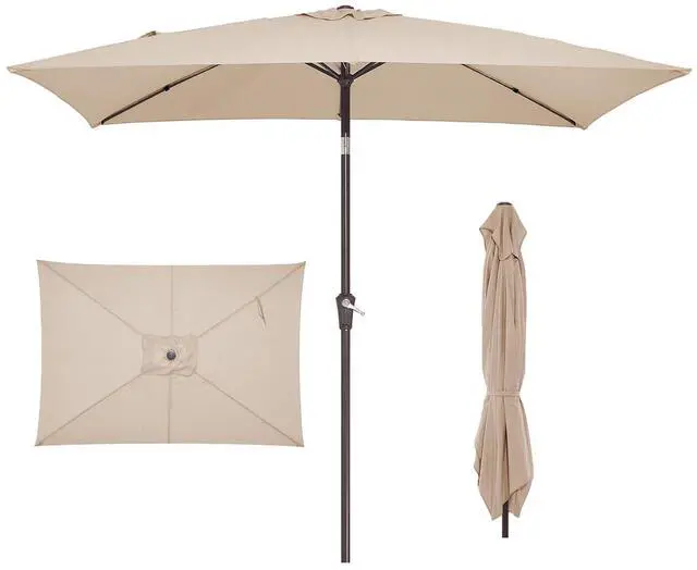 Main image of 6.5x10 ft Rectangular Patio Umbrellas Rectangle Outdoor Umbrella with Push Button Tilt and Crank, Market Table Umbrella 6 Sturdy Ribs UV Protection for Poolside Garden Backyard Deck, Beige