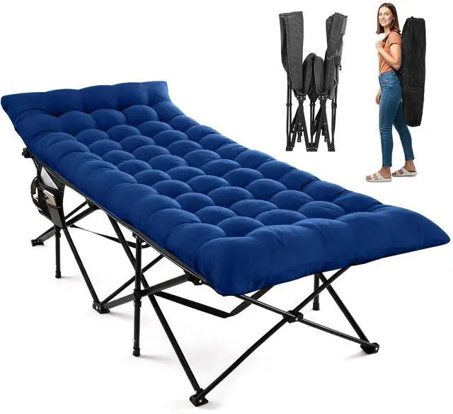Main image of Oversized Camping Cot 32" Extra Wide, Heavy-Duty 1200D Oxford XXL Foliding Cots for Adults Portable with Mattress, Carry Bag for Guest, Travel, Hiking, Navy