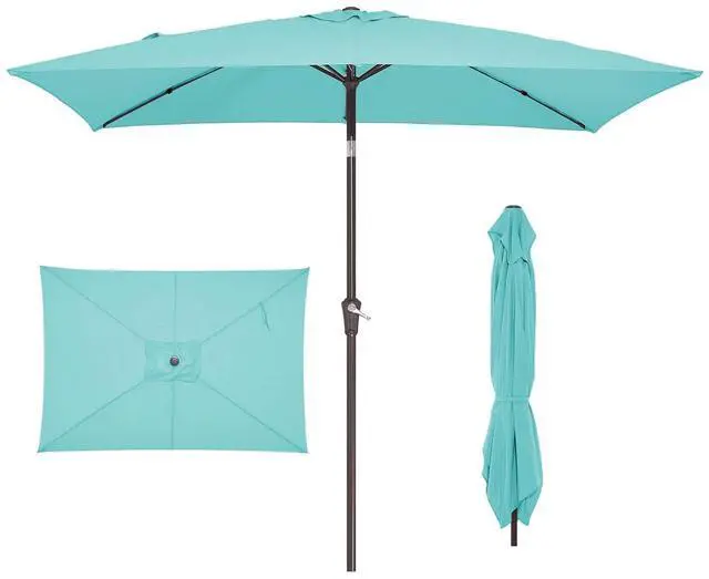 Main image of 6.5x10 ft Rectangular Patio Umbrellas Rectangle Outdoor Umbrella with Push Button Tilt and Crank, Market Table Umbrella 6 Sturdy Ribs UV Protection for Poolside Garden Backyard Deck, Peacock Blue