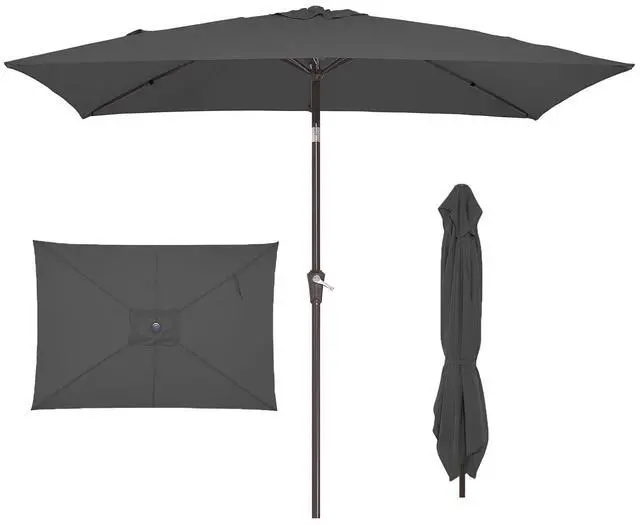 Main image of 6.5x10 ft Rectangular Patio Umbrellas Rectangle Outdoor Umbrella with Push Button Tilt and Crank, Market Table Umbrella 6 Sturdy Ribs UV Protection for Poolside Garden Backyard Deck, Gray
