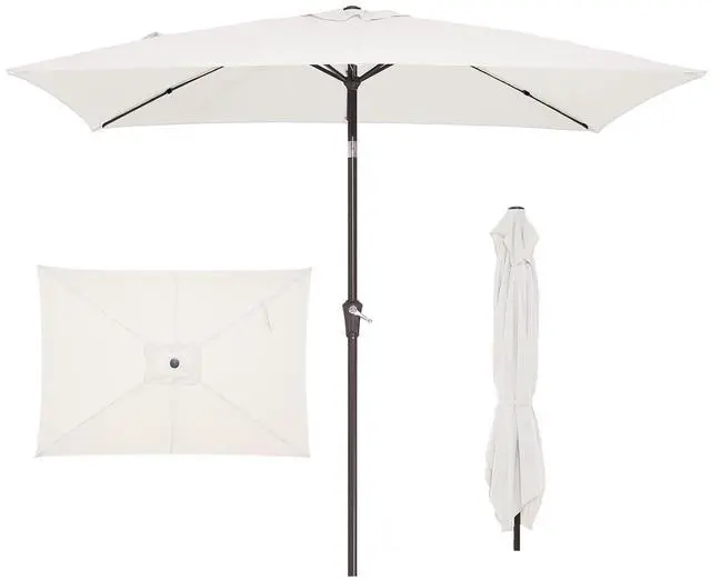 Main image of 6.5x10 ft Rectangular Patio Umbrellas Rectangle Outdoor Umbrella with Push Button Tilt and Crank, Market Table Umbrella 6 Sturdy Ribs UV Protection for Poolside Garden Backyard Deck, Cream White
