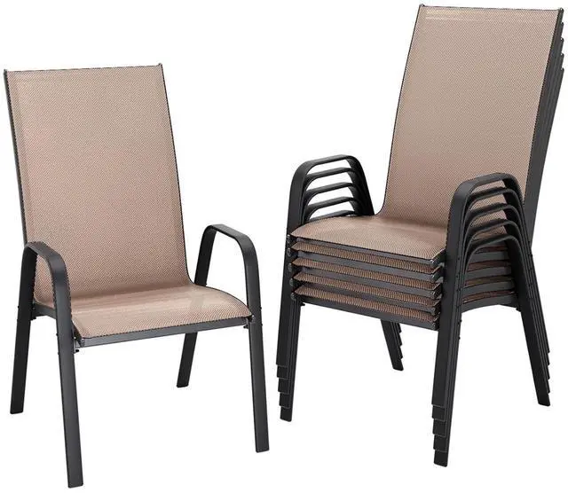 Main image of Patio Dining Chairs Set of 6, Outdoor Stackable Dining Furniture Set, All Weather Dining Set for Lawn, Garden, Backyard, Poolside, Brown