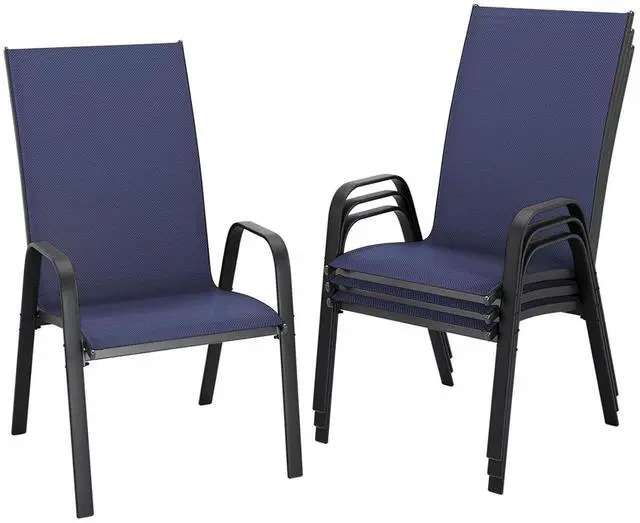 Main image of Patio Dining Chairs Set of 4, Outdoor Stackable Dining Furniture Set, All Weather Dining Set for Poolside, Lawn, Garden, Backyard, Navy Blue