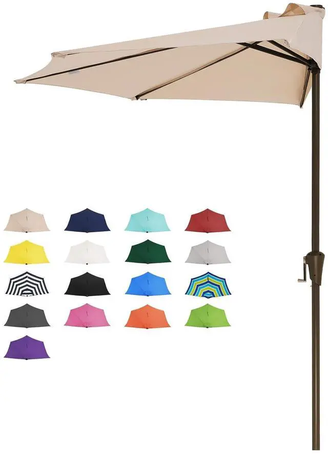 Main image of 9ft Half Umbrella Outdoor Patio Umbrella Market Umbrellas with Crank, 1/2 Round Wall Umbrella 5 Sturdy Ribs UV Protection for Pool Garden Balcony Deck, Beige