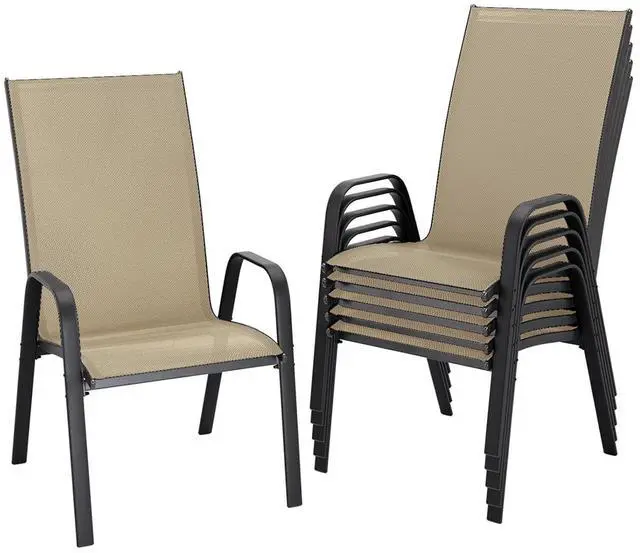 Main image of Patio Dining Chairs Set of 6, Outdoor Stackable Dining Furniture Set, All Weather Dining Set for Garden, Backyard, Poolside, Lawn, Beige