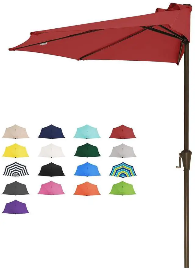 Main image of 9ft Half Umbrella Outdoor Patio Umbrella Market Umbrellas with Crank, 1/2 Round Wall Umbrella 5 Sturdy Ribs UV Protection for Pool Garden Balcony Deck, Red