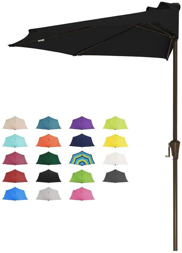 Main image of 9ft Half Umbrella Outdoor Patio Umbrella Market Umbrellas with Crank, 1/2 Round Wall Umbrella 5 Sturdy Ribs UV Protection for Pool Garden Balcony Deck, Black