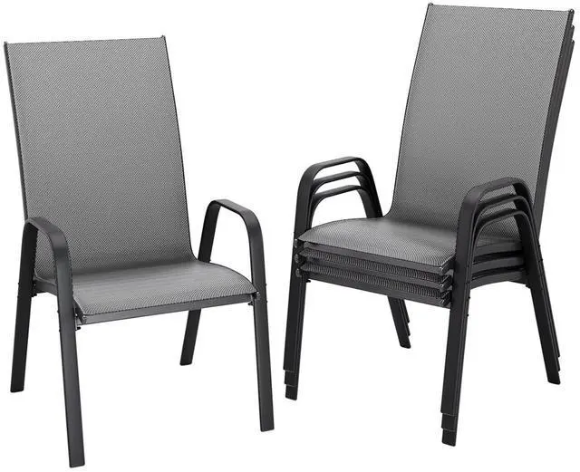 Main image of Patio Dining Chairs Set of 4, Outdoor Stackable Dining Furniture Set, All Weather Dining Set for Lawn, Garden, Backyard, Poolside, Deep Gray