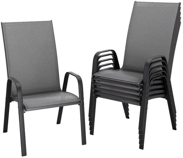 Main image of Patio Dining Chairs Set of 6, Outdoor Stackable Dining Furniture Set, All Weather Dining Set for Lawn, Garden, Backyard, Poolside, Grey
