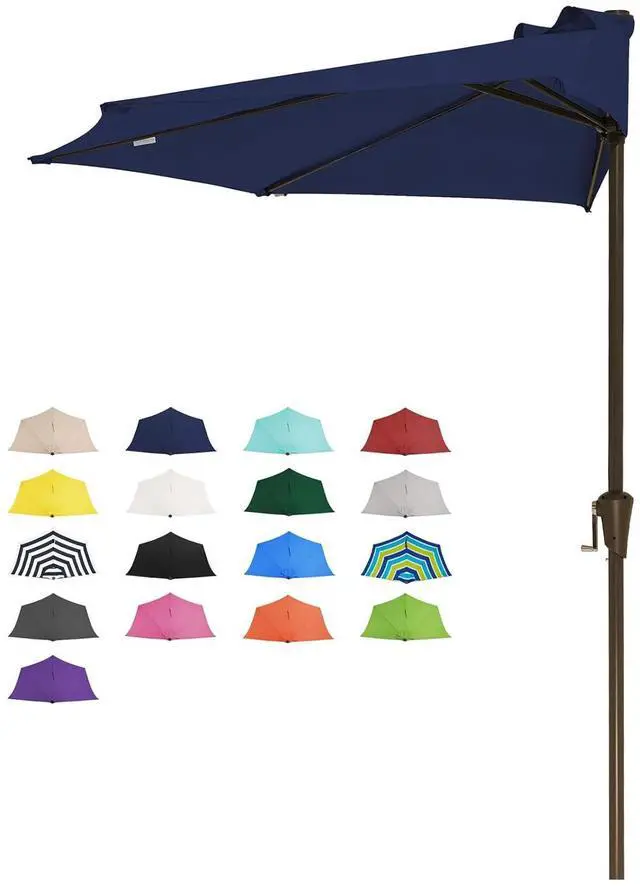 Main image of 9ft Half Umbrella Outdoor Patio Umbrella Market Umbrellas with Crank, 1/2 Round Wall Umbrella 5 Sturdy Ribs UV Protection for Pool Garden Balcony Deck, Navy