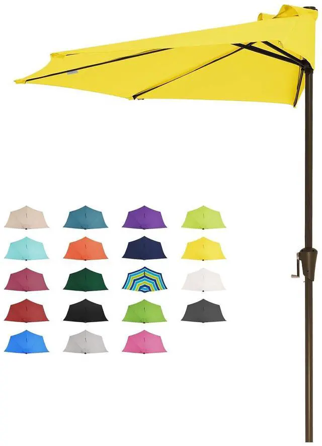 Main image of 9ft Half Umbrella Outdoor Patio Umbrella Market Umbrellas with Crank, 1/2 Round Wall Umbrella 5 Sturdy Ribs UV Protection for Pool Garden Balcony Deck, Yellow