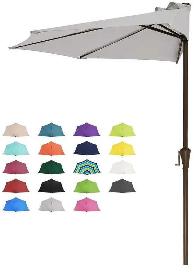 Main image of 9ft Half Umbrella Outdoor Patio Umbrella Market Umbrellas with Crank, 1/2 Round Wall Umbrella 5 Sturdy Ribs UV Protection for Pool Garden Balcony Deck, Foggy Gray