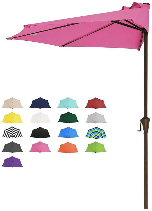 Main image of 9ft Half Umbrella Outdoor Patio Umbrella Market Umbrellas with Crank, 1/2 Round Wall Umbrella 5 Sturdy Ribs UV Protection for Pool Garden Balcony Deck, Rose Pink