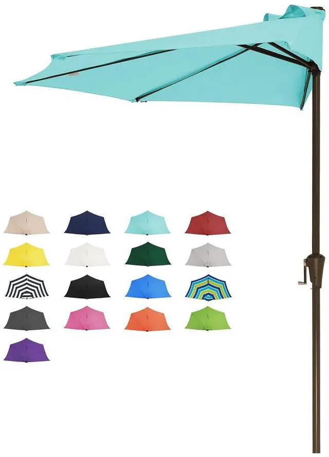 Main image of 9ft Half Umbrella Outdoor Patio Umbrella Market Umbrellas with Crank, 1/2 Round Wall Umbrella 5 Sturdy Ribs UV Protection for Pool Garden Balcony Deck, Teal Blue