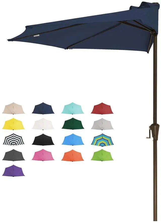 Main image of 9ft Half Umbrella Outdoor Patio Umbrella Market Umbrella with Crank, 1/2 Round Wall Umbrella 5 Sturdy Ribs UV Protection for Pool Garden Balcony Deck, Purplish Blue