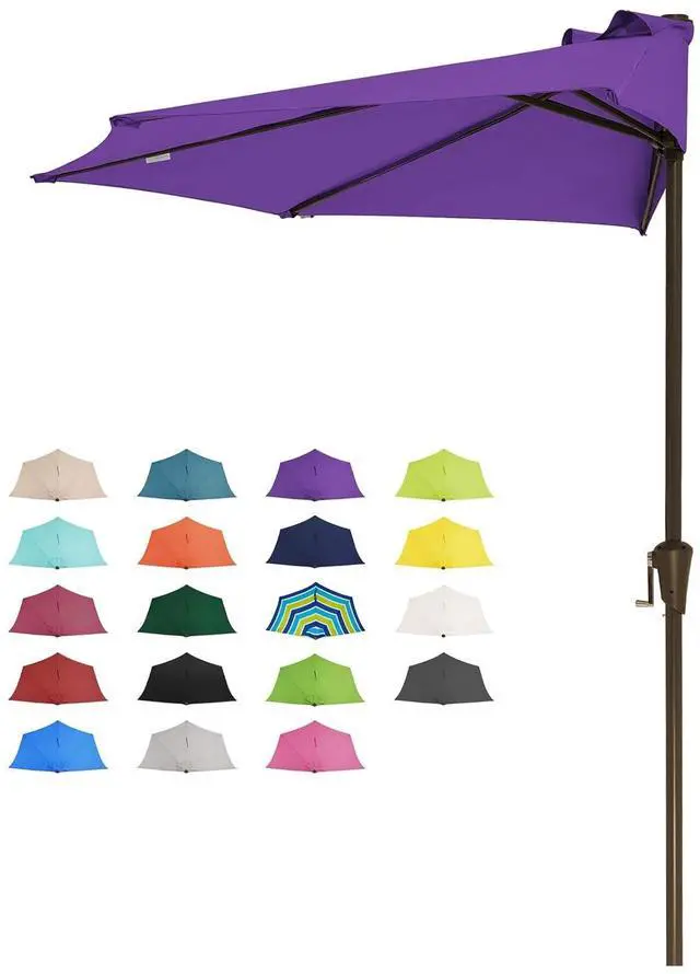 Main image of 9ft Half Umbrella Outdoor Patio Umbrella Market Umbrellas with Crank, 1/2 Round Wall Umbrella 5 Sturdy Ribs UV Protection for Pool Garden Balcony Deck, Grape Purple