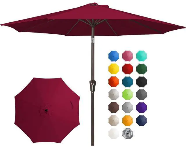 Main image of 10FT Outdoor Patio Umbrella Outdoor Table Umbrella with Push Button Tilt and Crank, Market Umbrella 8 Sturdy Ribs UV Protection Waterproof for Pool, Garden (Wine Red)