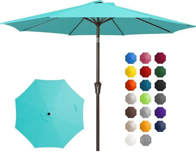 Main image of 10FT Outdoor Patio Umbrella Outdoor Table Umbrella with Push Button Tilt and Crank, Market Umbrella 8 Sturdy Ribs UV Protection Waterproof for Pool, Garden (Turquoise)