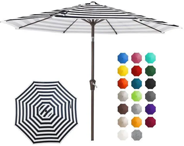 Main image of 10FT Patio Umbrellas Outdoor Table Umbrella with Push Button Tilt and Crank, Market Umbrella 8 Sturdy Ribs UV Protection Waterproof for Pool, Garden (Black & White Stripe)