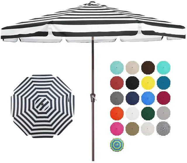 Main image of 9 FT Patio Umbrella Outdoor, Table Umbrellas Market Umbrella w/Push Button Tilt/Crank, 8 Sturdy Ribs(Black White Striped)