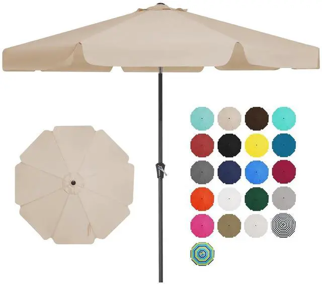 Main image of 9 FT Patio Umbrella Outdoor, Table Umbrellas Market Umbrella w/Push Button Tilt/Crank, 8 Sturdy Ribs(Beige)