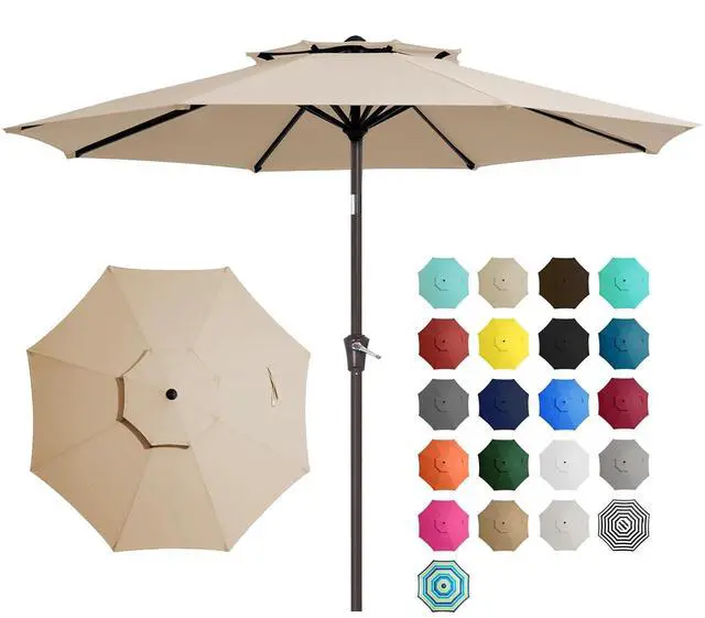 Main image of 9 ft 2-Tiers Patio Umbrellas Outdoor Table Market Umbrella w/Push Button Tilt/Crank, 8 Sturdy Ribs, UV Protection Waterproof Sunproof(Beige)