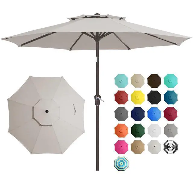 Main image of 9' 2-Tiers Patio Umbrellas Outdoor Table Market Umbrella w/Push Button Tilt/Crank, 8 Sturdy Ribs, UV Protection Waterproof Sunproof(Fog Gray)