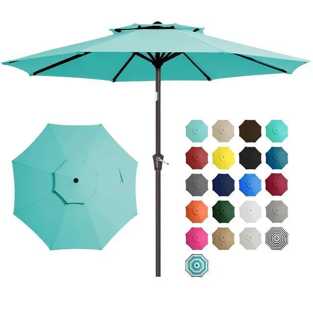 Main image of 9' 2-Tiers Patio Umbrellas Outdoor Table Market Umbrella w/Push Button Tilt/Crank, 8 Sturdy Ribs, UV Protection Waterproof Sunproof(Teal)