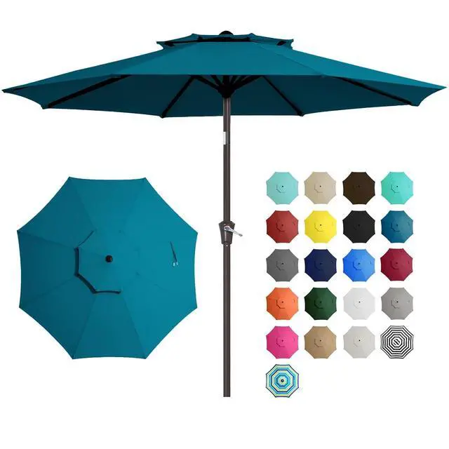 Main image of 9' 2-Tiers Patio Umbrellas Outdoor Table Market Umbrella w/Push Button Tilt/Crank, 8 Sturdy Ribs, UV Protection Waterproof Sunproof(Cerulean)