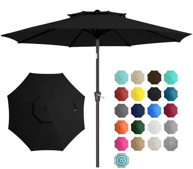 Main image of 9' 2-Tiers Patio Umbrellas Outdoor Table Market Umbrella w/Push Button Tilt/Crank, 8 Sturdy Ribs, UV Protection Waterproof Sunproof(Black)