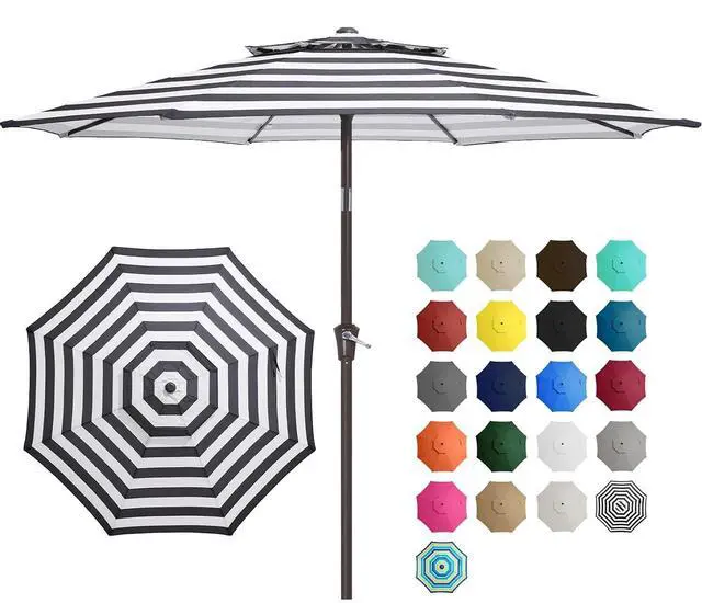Main image of 9' 2-Tiers Patio Umbrellas Outdoor Table Market Umbrella w/Push Button Tilt/Crank, 8 Sturdy Ribs, UV Protection Waterproof Sunproof(Black Striped)