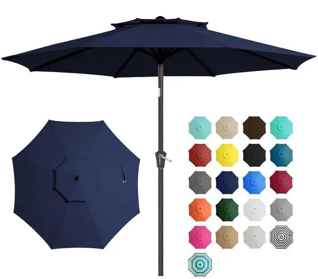 Main image of 9 ft 2-Tiers Patio Umbrellas Outdoor Table Market Umbrella w/Push Button Tilt/Crank, 8 Sturdy Ribs, UV Protection Waterproof Sunproof(Navy Blue)