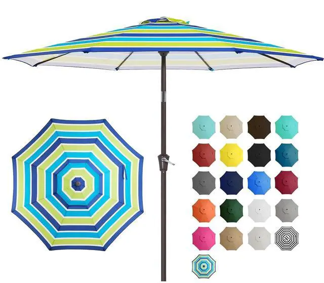 Main image of 9' 2-Tiers Patio Umbrellas Outdoor Table Market Umbrella w/Push Button Tilt/Crank, 8 Sturdy Ribs, UV Protection Waterproof Sunproof(Blue Green Striped)