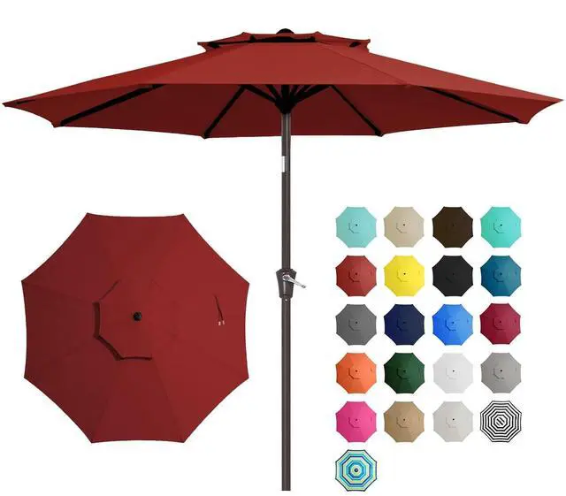 Main image of 9 ft 2-Tiers Patio Umbrellas Outdoor Table Market Umbrella w/Push Button Tilt/Crank, 8 Sturdy Ribs, UV Protection Waterproof Sunproof(Red)